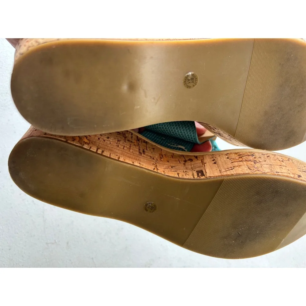 Liz Claiborne LCLIVELY Teal Blue Cork Wedge Thong Sandals Womens 8M